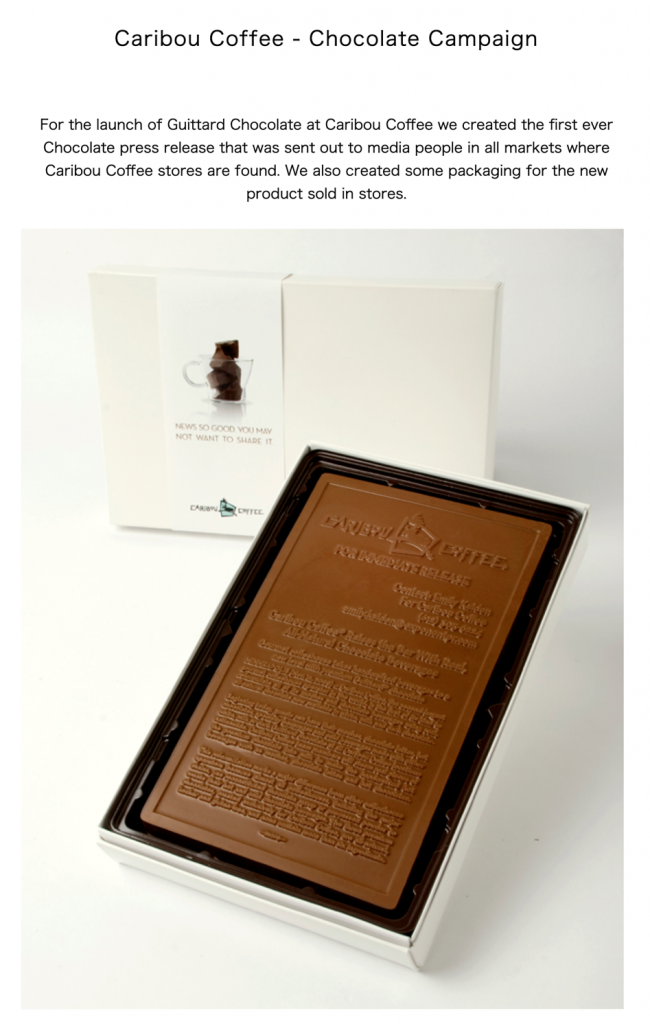 カリブコーヒーの板チョコで作ったプレスリリース：チョコレート飲料