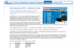 危険なパスワードランキング2012年版