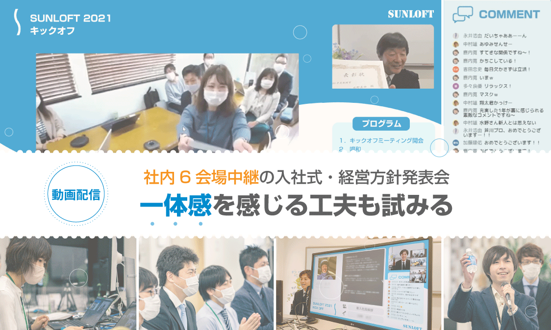 社内6会場中継の入社式 経営方針発表会一体感を感じる工夫も試みる Webサイト制作 システム開発のサンロフト 静岡県
